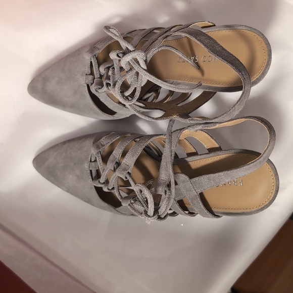 FRANCO SARTO Avalon Gray Suede Lace-Up Slingback Caged Heels Size 9 - Picture 7 of 9
